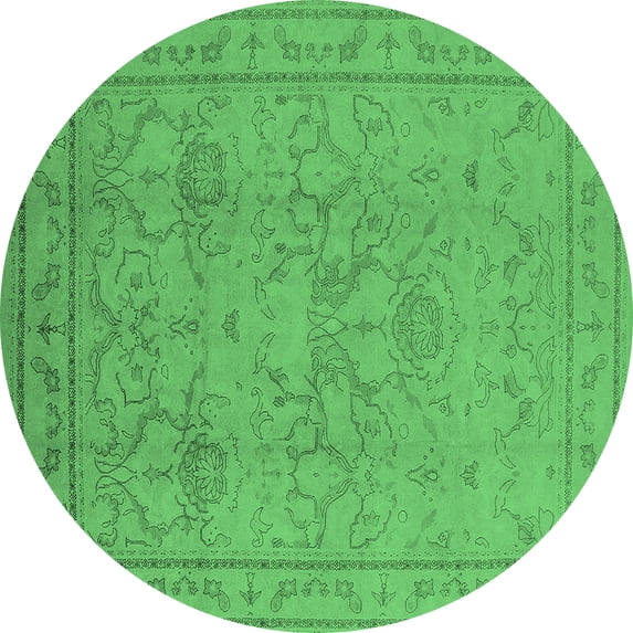 Ahgly Company Indoor Round Oriental Emerald Green Industrial Area Rugs, 6' Round