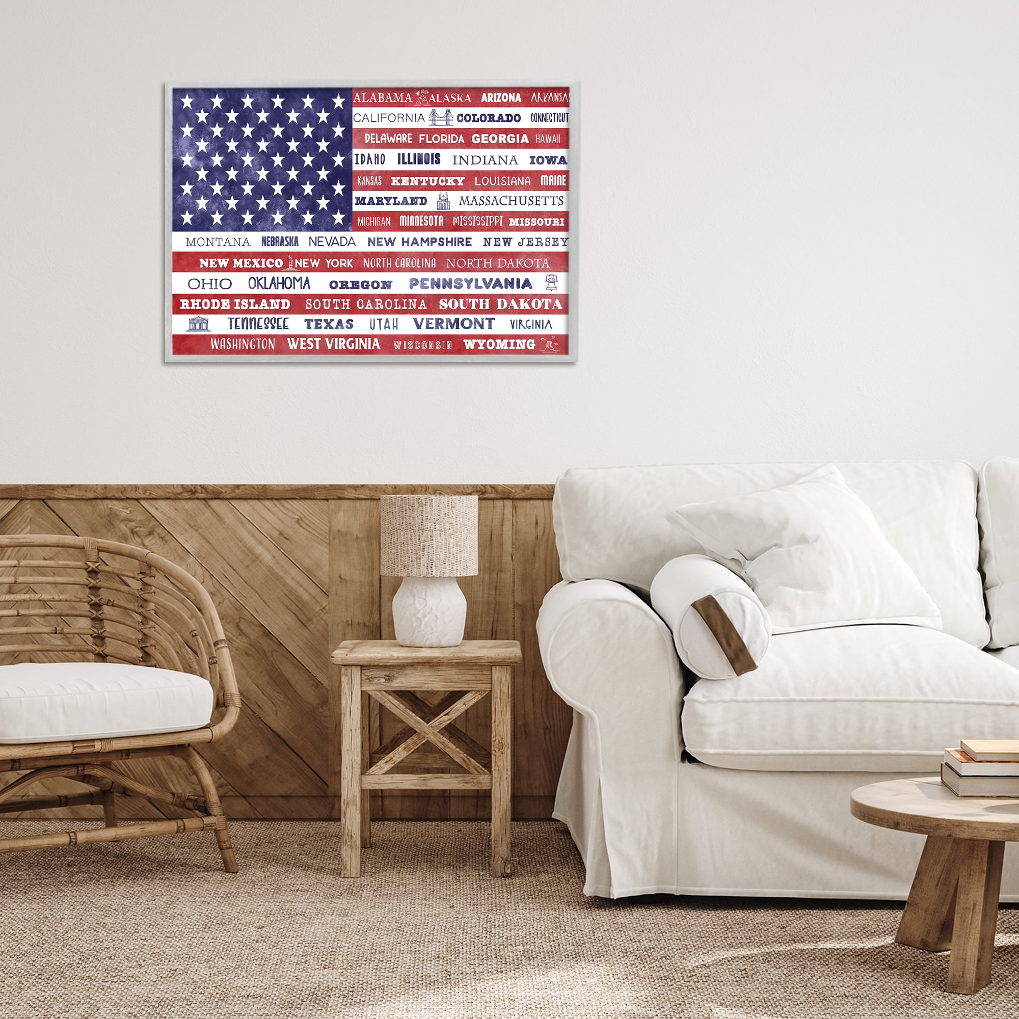 Stupell Industries States Of America Flag Gray Framed Giclee Art, design by Daniela Santiago