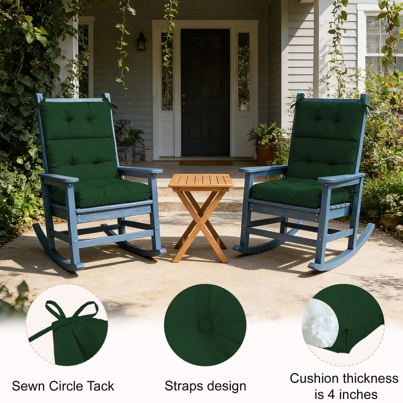 2pcs Rocking Chair Cushions Outdoor High Back Patio Cushion with Ties, Waterproo Seat and Back Replacement Cushion set