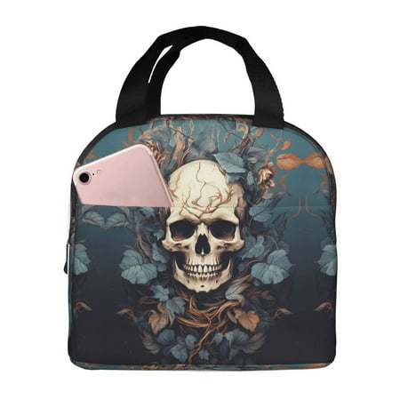 Insulated Lunch Bag for Women Men - Vintage Leaf Flower Skull Leakproof Cooler Lunch Box for Women Men  Lunch Tote Bags for Work School Picnic Travel