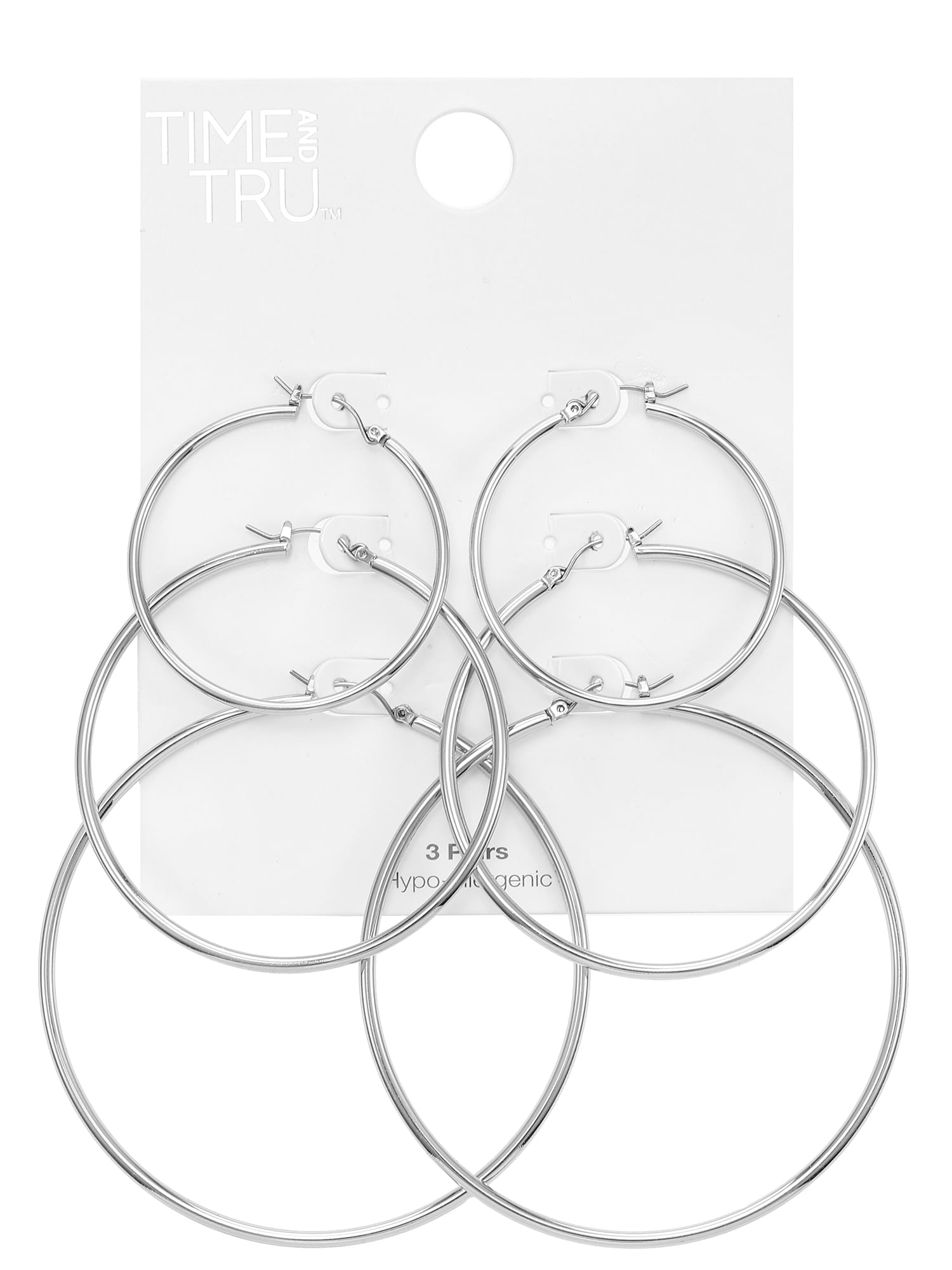 Time and Tru Women's Silvertone Endless Hoop Collection, 3 Pairs