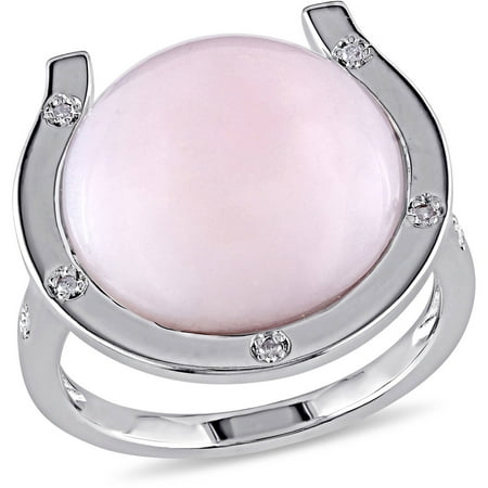 Tangelo 9 Carat T.G.W. Pink Opal and Diamond-Accent Sterling Silver Cocktail Ring