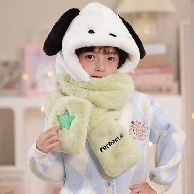 Sanrio Kuromi-bufanda de Hello Kitty para niño, conjunto de tres piezas de felpa, guantes de My Melody, gorro de invierno Kawaii, mantiene el calor, regalo de Festival LIUWENJING unisex