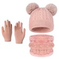 thumbnail image 2 of 3 Pcs Kids Winter Beanie Hat Scarf Gloves Set Boys Girls Knit Thick Warm Fleece Lined Sets for Outdoor Play Ski Wear Watermelon Red 2-10 Years, 2 of 5