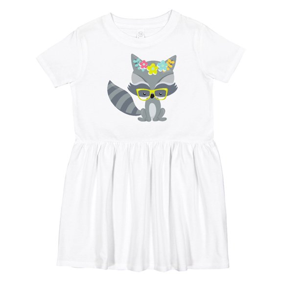 Inktastic Hipster Raccoon, Raccoon with Glasses, Flowers Girls Toddler Dress