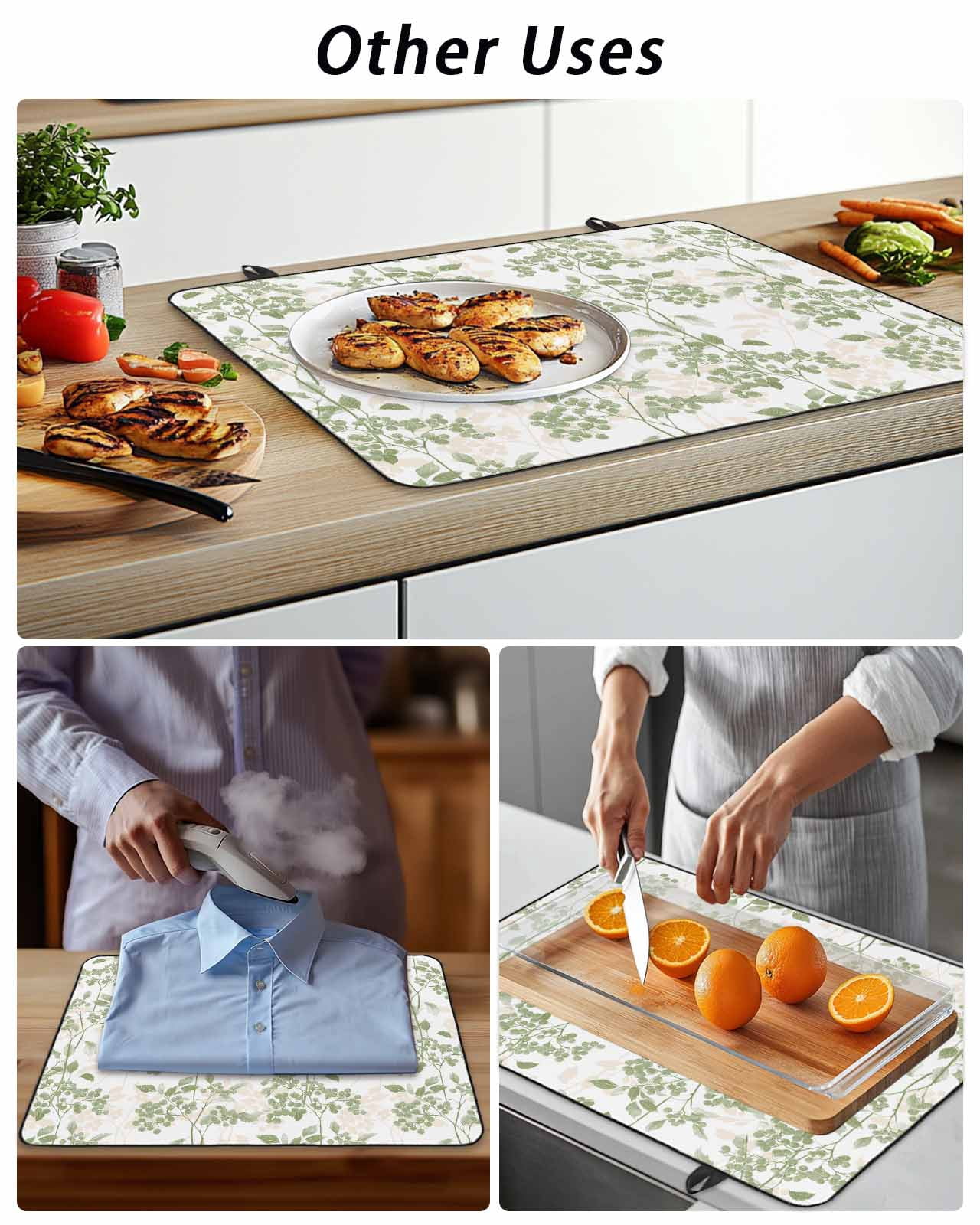 Stove Top Covers for Electric Stove, Sage Green Fruit Glass Stovetop Cover Protector, Vintage Plant Nature Botanical Flower Induction Cooktop Protector Oven Mat for Kitchen Countertop 24"x21"