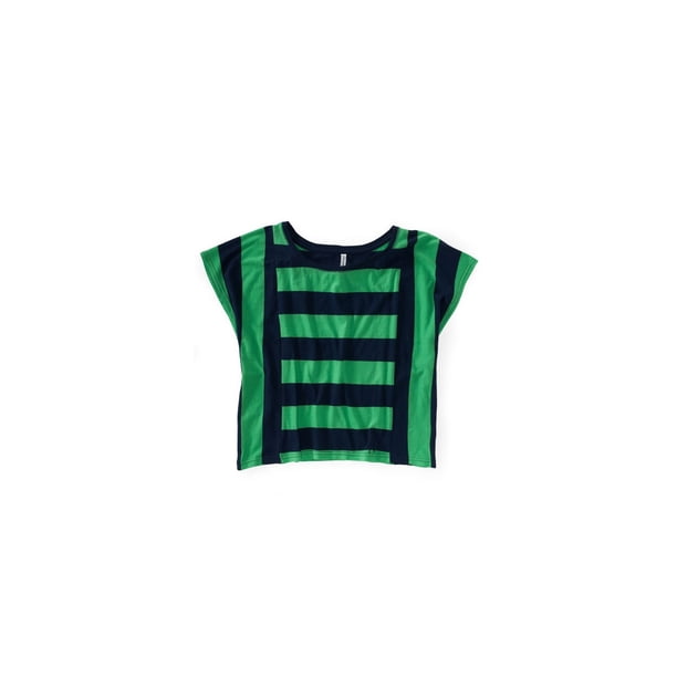 Aeropostale - Camiseta con gráfico de rayas verticales horizontales para mujer, verde, extra pequeña
