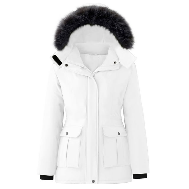 Women's Solid Color Winter Down Jacket with Detachable Hood