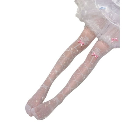 

Binpure Women Thigh-high Socks See-through Jacquard Bowknot Stockings