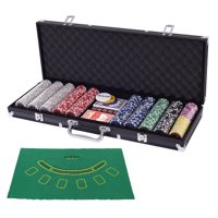 Costway Poker Chip Set 500 Dice Chips Texas Hold'em Cards with Black Aluminum Case