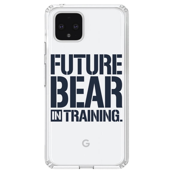 DistinctInk Clear Shockproof Hybrid Case for Google Pixel 4 (6.1" Screen) - TPU Bumper Acrylic Back Tempered Glass Screen Protector - Future Bear in Training