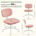 thumbnail image 2 of Home Office Chair No Arms with Wheels, Armless Wide Desk Chairs Comfy Cute Pink Vanity Chair with Back Lumbar Support, Adjustable Height Swivel Rolling for Bedroom Makeup Study Small Spaces, 2 of 18