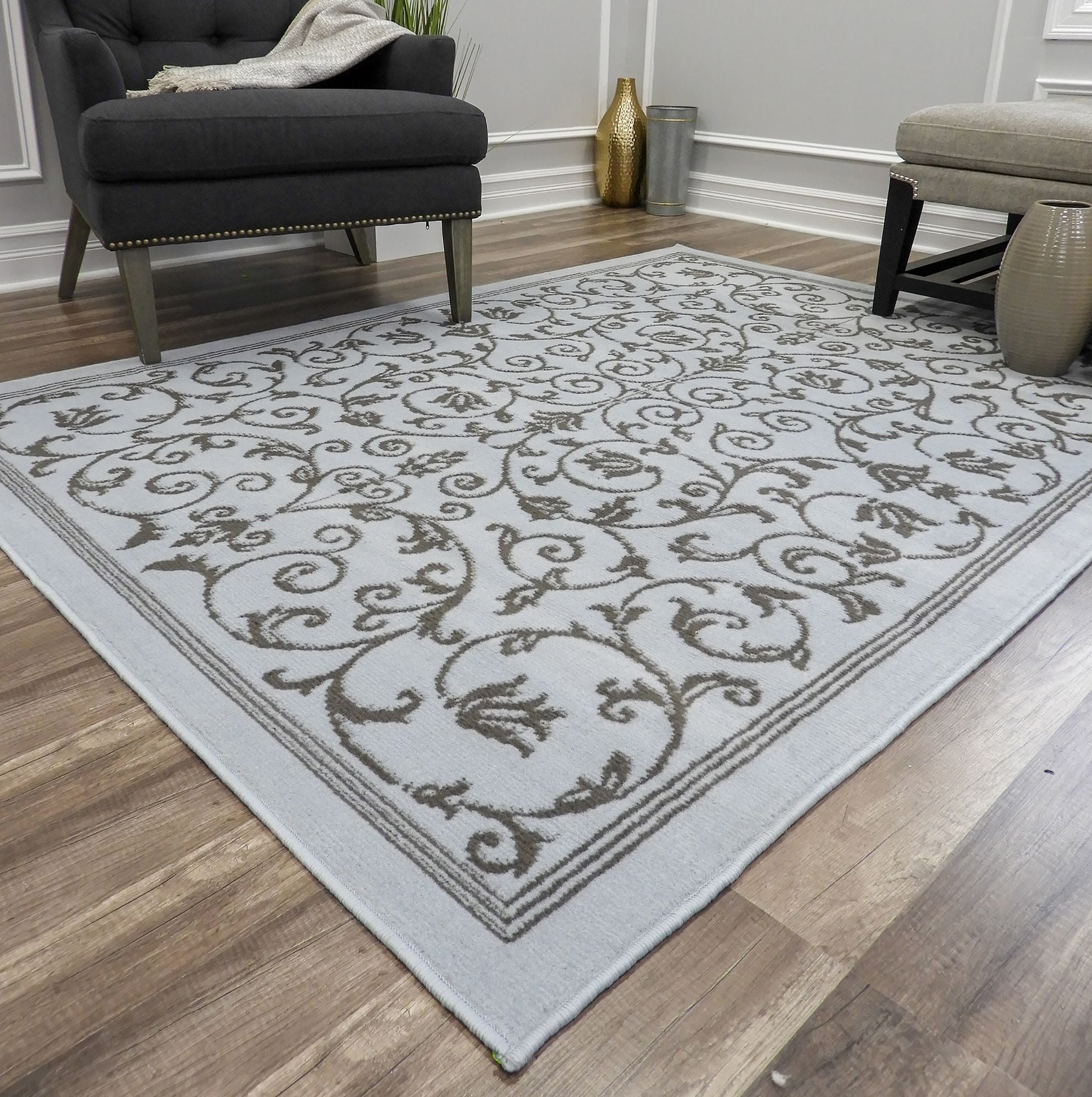 Belfort BM20A Vines Blue scroll Transitional light blue Area Rug, 9'x12'