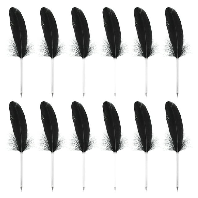 Uxcell 12Pcs Bolígrafos de Bola de Pluma 0.5mm Tinta Vintage Varilla Plateada Pluma Negra para Oficina, Boda
