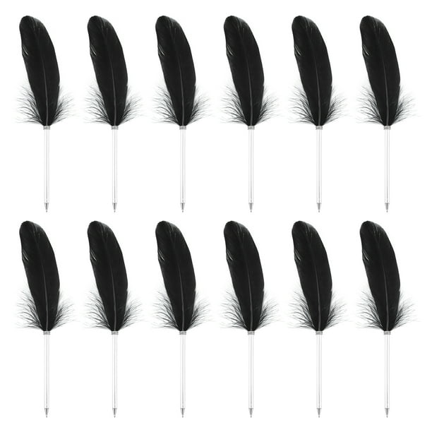 Uxcell 12Pcs Bolígrafos de Bola de Pluma 0.5mm Tinta Vintage Varilla Plateada Pluma Negra para Oficina, Boda