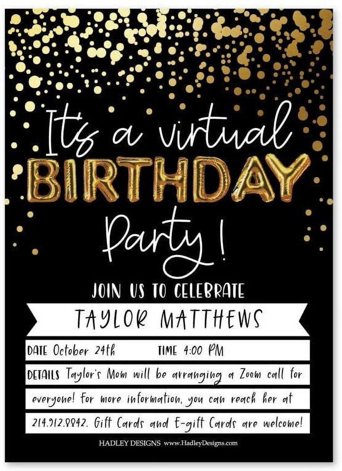 25 Black & Gold Virtual Birthday Party Invitations, Modern Elegant Themed  Invite for Toddlers, Kids, Children, Teen or Adults, Let\'s Celebrate Your  Cute Baby Girl or Boys 1st Bday in Quarantine -
