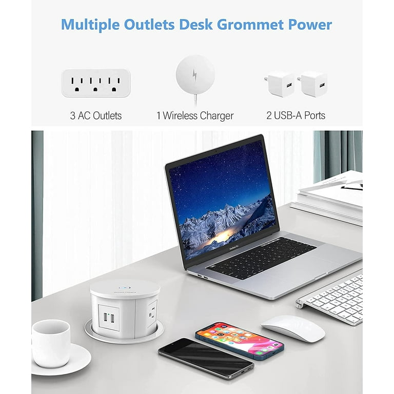 L-Link Automatic Pop up Power Outlet with 10W Wireless Charger,Pop up  Electrical Outlets for Countertops,4.7'' Diameter Round Pop Up Counter  Outlet with 4 Outlets,2 USB,Hidden Outlet,Pop Out Outlet 