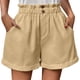 thumbnail image 1 of Gibobby pantalones de mujer Pantalones cortos de playa con botones cómodos y cintura elástica de verano para mujer con bolsillos (Caqui, XXL), 1 of 5