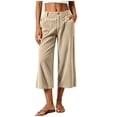 thumbnail image 6 of Women's Corduroy High Waist Capri Wide Leg Pants Soft Casual Cropped Culottes with Pockets Vintage Casual Streetwear Trousers Fall Outfit Khaki, 6 of 9
