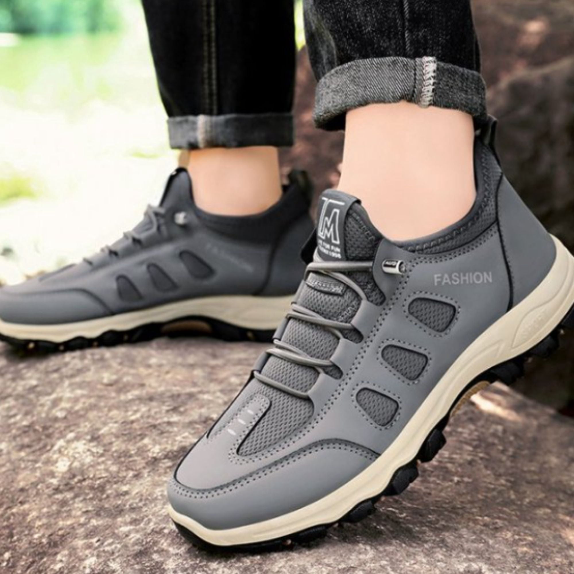 CHICVOMEY Walking Sneakers for Men Breathable Lightweight Slip-On Sneakers Hiking Shoes with Anti-Slip for Running Trekking Outdoor Camping