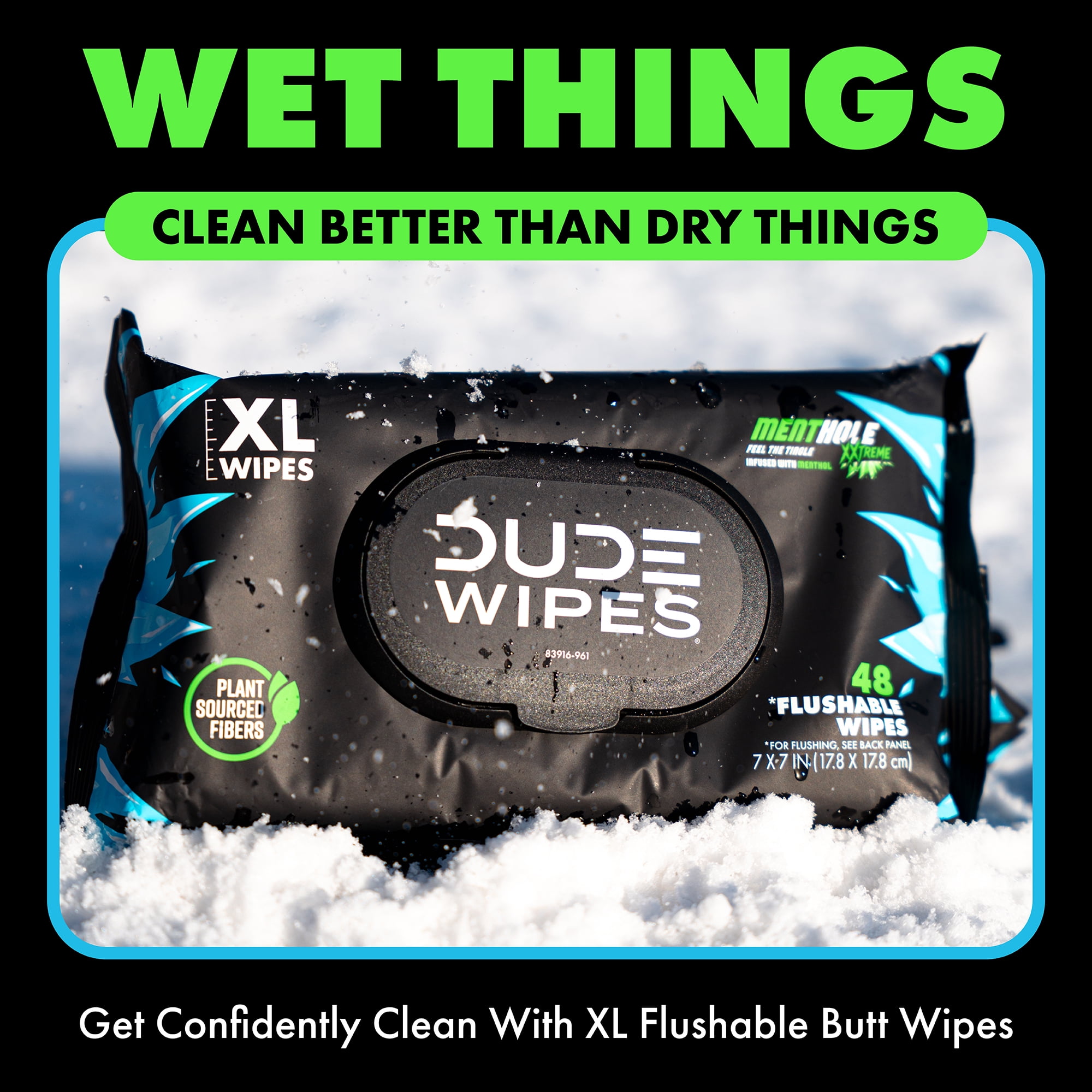 DUDE Wipes Flushable Wipes, XL Wet Wipes for at Home Use, MentHOLE XXtreme, 144 Count