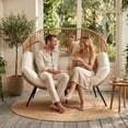 thumbnail image 7 of Walsunny Double Egg Chairs Outdoor Patio Wicker Oversized Egg Shell Lounger Lawn Chair with Cushion for Indoor Outside Porch Balcony Backyard, Original Wood Color Rattan Beige Cushion, 7 of 7