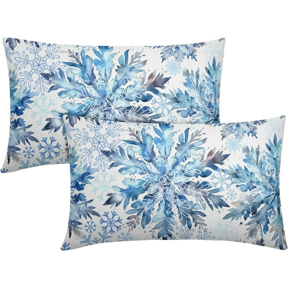 Christmas Pillow Covers 12x20 Set of 2 Decorations Blue White Snowflakes Throw Pillow Covers Decorative Vintage Winter Pillow Case Farmhouse Rustic Pillowcases Cozy Soft for Sofa Bed Chair Home Decor