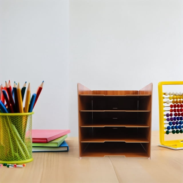HONMEET Wooden MultiLayer File Organizer for Document Organizing Brown Desk Office Supply Stable and Stylish 6.5 x 4.3 x 9.8 inches