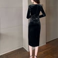 thumbnail image 3 of Vestido de cóctel largo formal cruzado de manga larga Laklulu, negro, XXL, 3 of 6