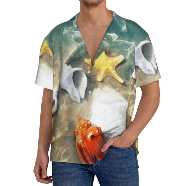 Fotbe Seashell On The Beach Camisa Estampada de Manga Corta para Hombre, Casual de Verano, Estilo Playero, Sin Arrugas-4X-Large