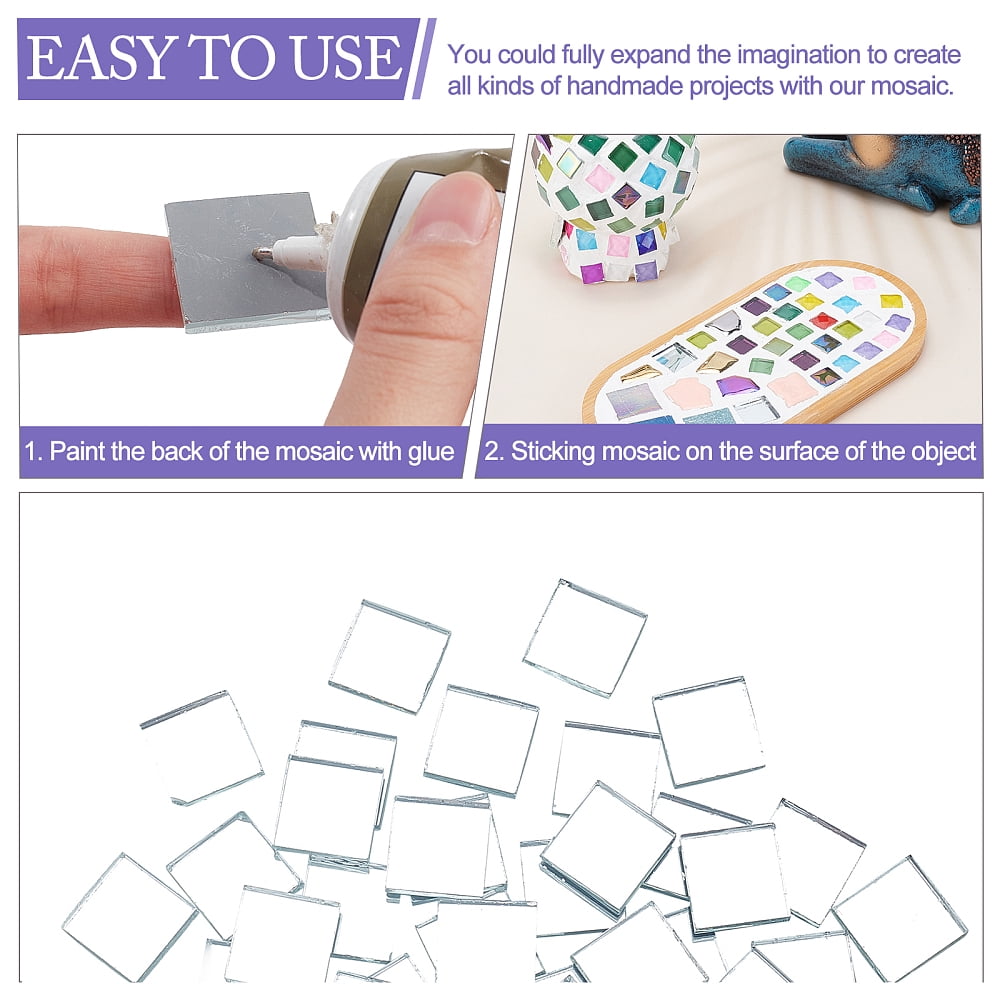 280g 1 inch Square Glass Mirror Tiles Mini Glass Decorative Mosaic Tiles for Home Decoration Crafts Jewelry Making ClearDIY