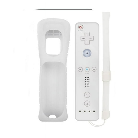 Remote Controller with Silicone Case and Wrist Strap Compatible Compatible with Wii/Wii U-white