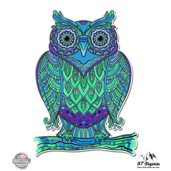 Colorful Owl Tagle Art Design - 5" Vinyl Sticker - For Car Laptop I-Pad - Waterproof Decal