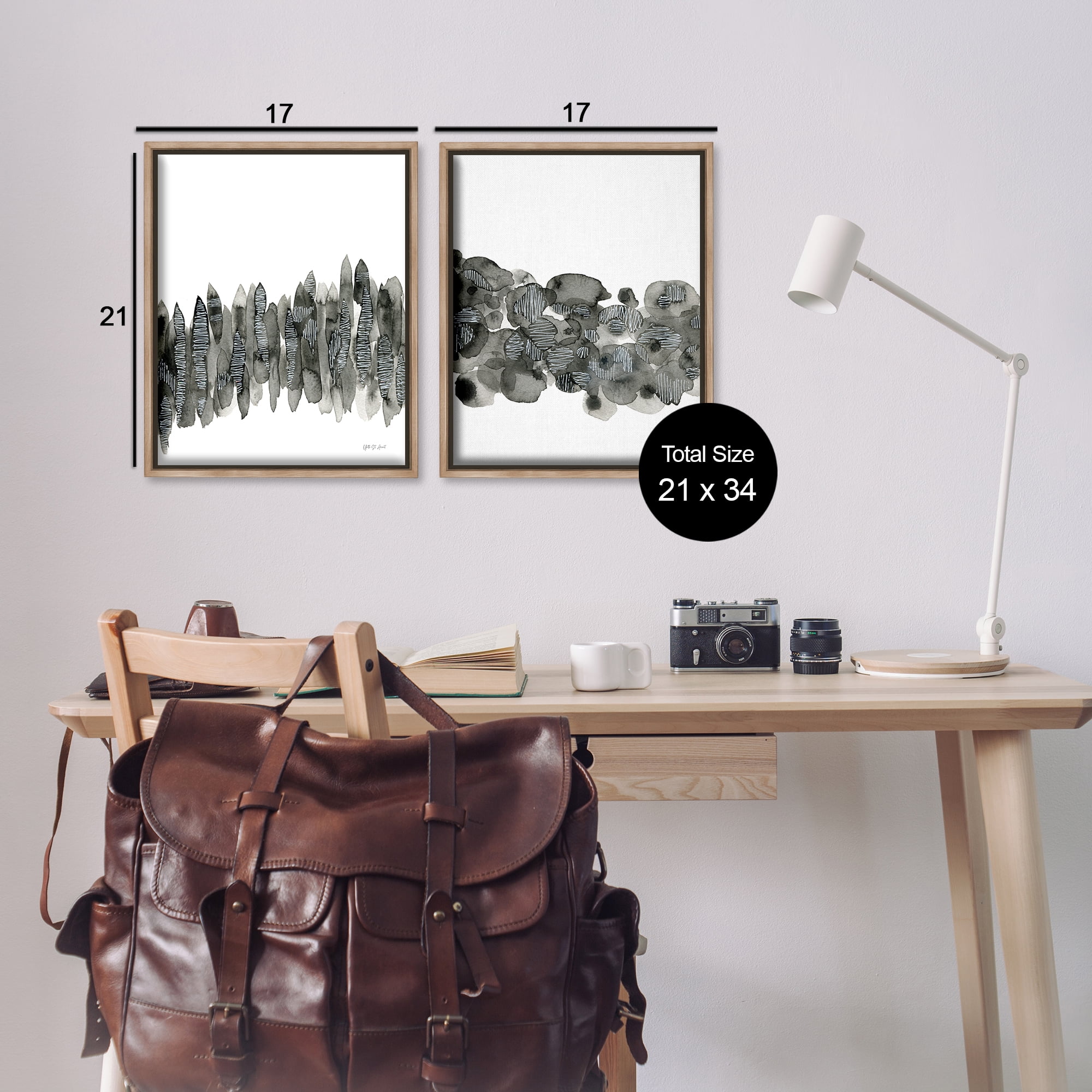Stupell Industries Abstract Charcoal Kindling Abstract Painting Brown Floater Framed Canvas Art Print Wall Art, 17 x 21, Set of 2