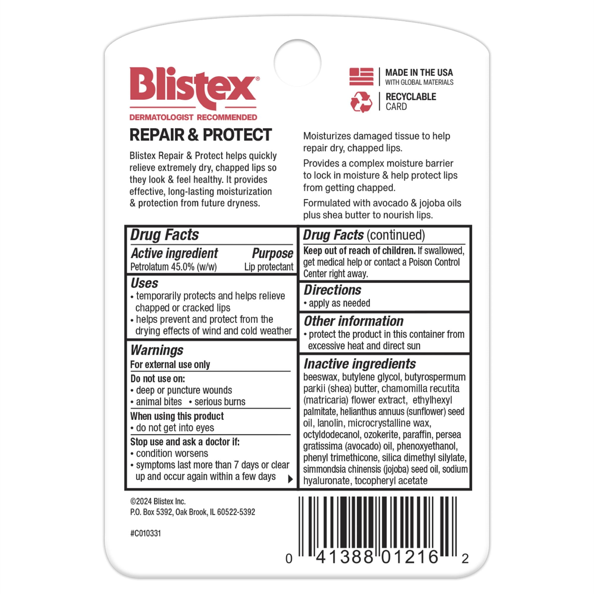(3 pack) Blistex Repair & Protect - Advanced Medicated Lip Care for Dry, Chapped Lips - 1 Count, 0.13oz