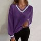 thumbnail image 2 of Suéter de Punto Gibobby Casual para Mujer Cuello en V Bloqueo de Color Manga Larga Morado M, 2 of 5