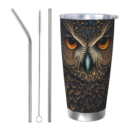 

Matuu Classical Style Brown Owl for 20oz Durable Thermal Cups Keep Drinks Cold and Hot Insulated Car Mug with Lid-Straw Three-piece Set