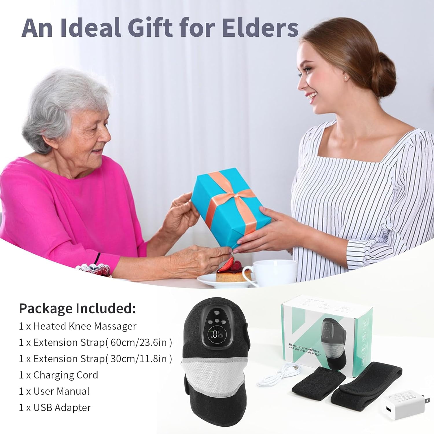 HONGJING Cordless Knee Massager with Red Light Heating-3 in 1 Knee Shoulder Elbow