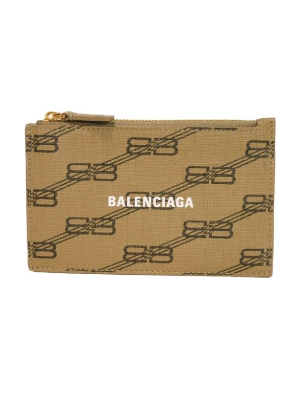 Pre-Owned Balenciaga BB Monogram Coin Case, Cash/Coin/Card Holder, Beige, New Logo, Brown,...
