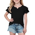 thumbnail image 2 of Lumosvexa Girls Ruffle Sleeve T-Shirt Short Sleeve V Neck Soft Lightweight Summer Casual Daily Top Black 13, 2 of 8