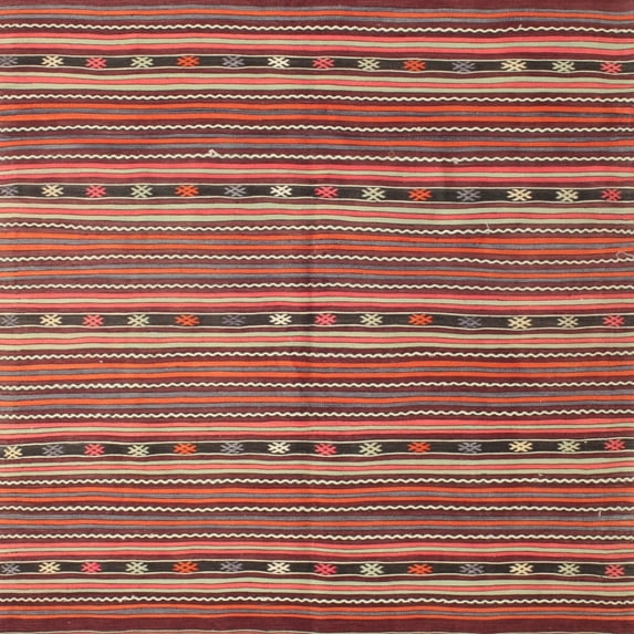 Ahgly Company Indoor Square Contemporary Orange Salmon Pink Oriental Area Rugs, 8' Square