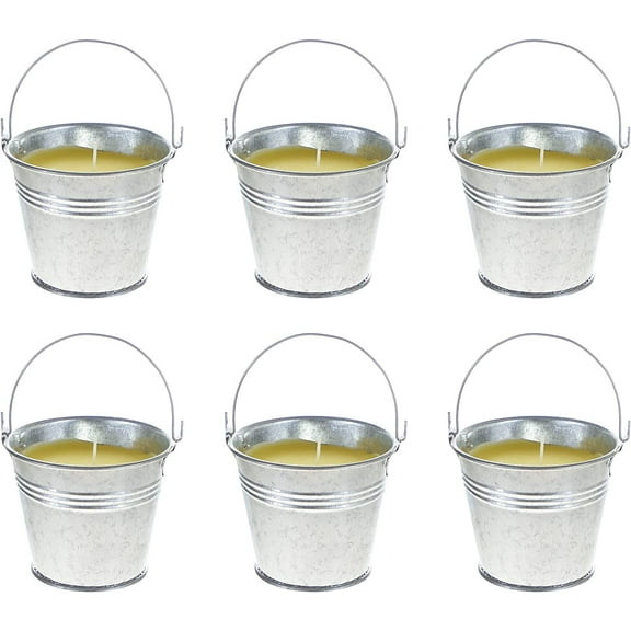 6  Scented Metal Tin Bucket Citronella , Hand Poured Wax Candle 2.5 Inch x 2.75 Inch, Great for Indoor Outdoor Use, Camping, Campsite, Parties, Barbecues BBQ, Picnics