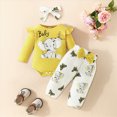 thumbnail image 2 of 6-9 Months 3 Pcs Baby Girl Clothes Long Sleeve Fall Winter Newborn Baby Girl Clothes Infant Outfits Ruffle Sleeve Romper Bodysuit Floral Pants Girl Outfits Set,Yellow, 2 of 6