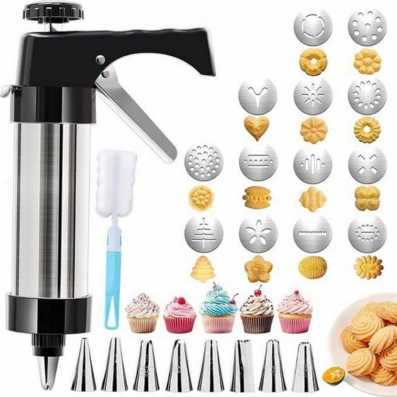 Complete Stainless Steel Cookie Press Kit with 13 Discs & 8 Icing Tips – Spritz Cookie Gun for Holiday Baking, DIY Desserts, Cupcakes, Parties, Cake Decorating and Gift Ideas cookie press discs