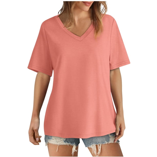 Tops Cortos para Mujeres Cuello en V Suelto Casual de Manga Corta, Camisa de Moda de Cuatro Estaciones para el Uso Diario