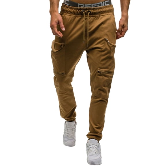 Aayomet Men Sweatpants Men's Joggers Sweatpants Gym Training Workout Pants Slim Fit with Zipper Pockets,Khaki XL