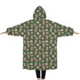 thumbnail image 2 of Oversized Wearable Blanket Hoodie,Green Christmas Gingerbread and Tree Pattern Sherpa Blanket Hoodie with Super Pockets,Super Warm Fuzzy Pullover for Women & Men, 2 of 6