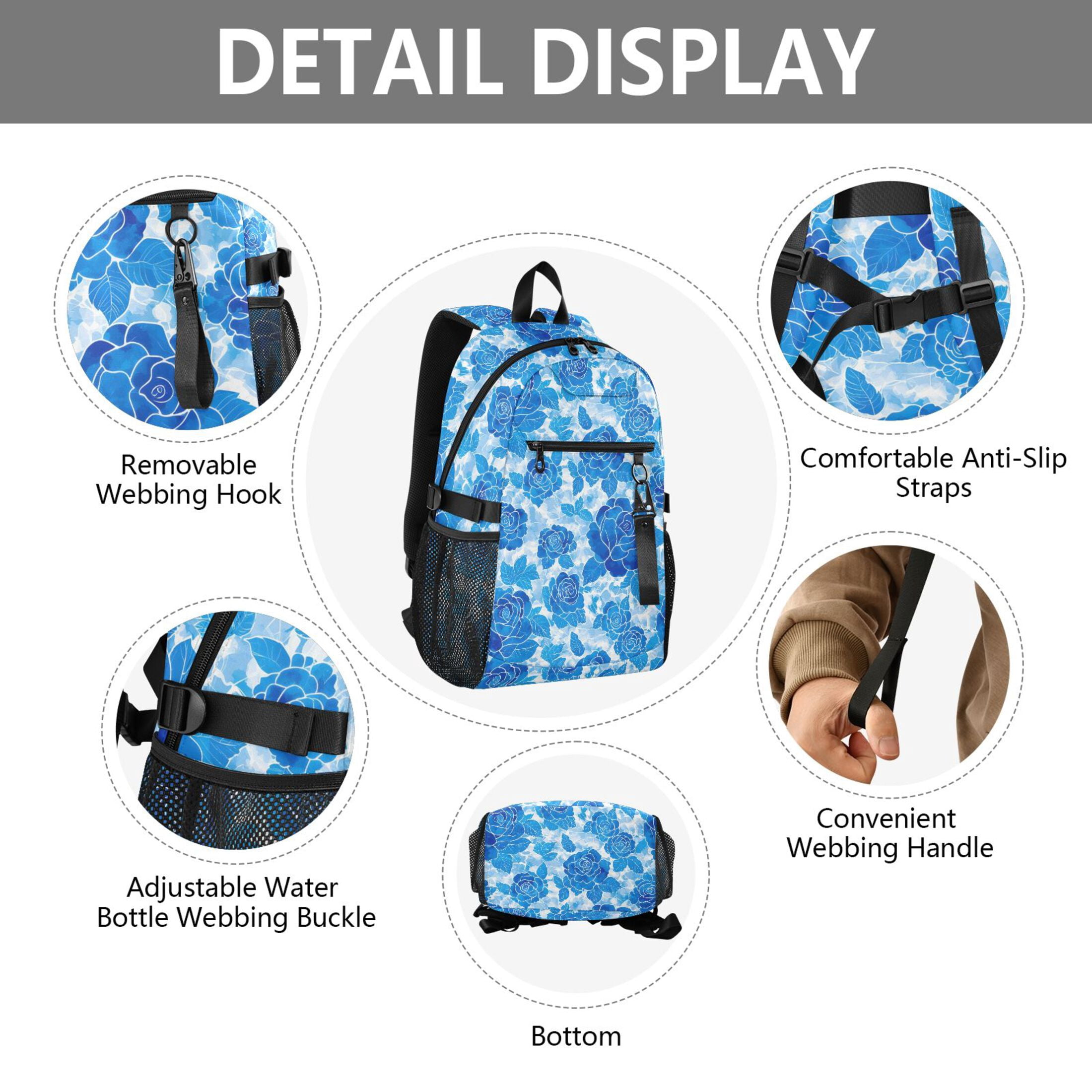 JIALIOU 14" Laptop Backpack Waterproof Airline Approved Stylish Casual Daypack for Travel Business College Work, Blue Watercolor Roses