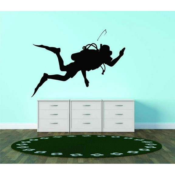 Design With Vinyl Artwork Scuba Diving Diver Snorkel Water Sport Ocean Wall Decal for Family - Boat Deep Sea Grab Bag Crab Seaweed Themed Decal - Size: 27 In x 36 In