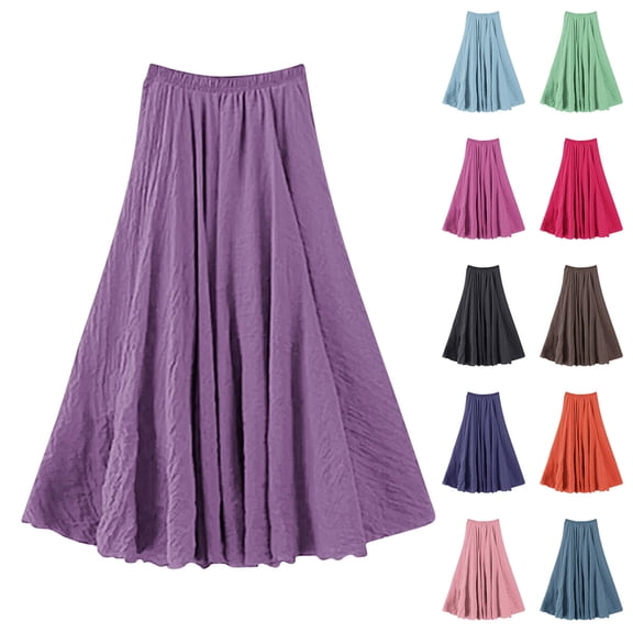 XUNKUSGA Women's Skirts Casual Soft Cotton Linen Maxi Skirt Classic Vintage Ankle Length Skirts Breathable Comfortable Boho Skirts for Women,Blue,Free Size